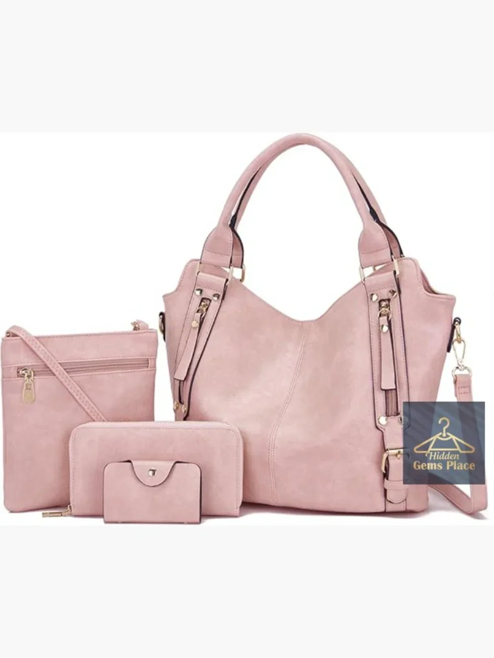 Large PU Leather Hobo Tote Shoulder Bag Crossbody Wallet Set 4pcs